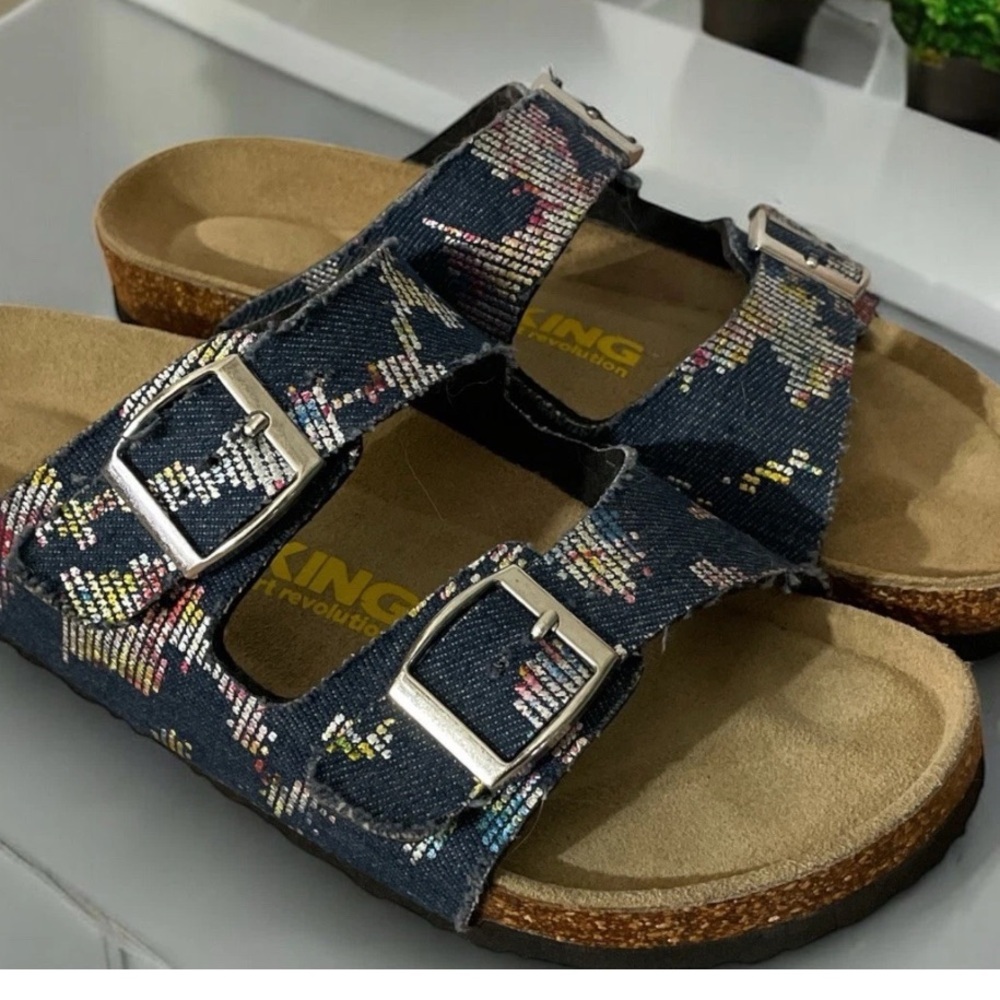 VIKING Kids Banff Slip-On Slides in Geo Denim